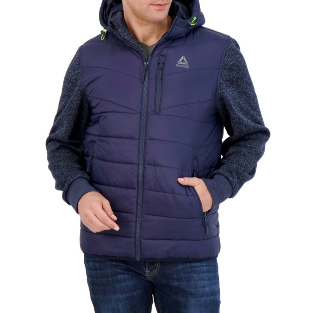 Reebok Men's Puffer Vest w Sleeves - Large - Navy Blue Heather